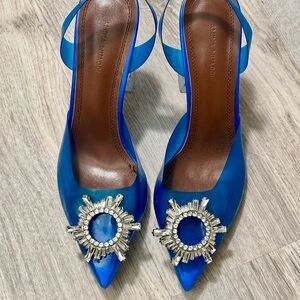 Amina Muaddi Blue Embellished heels